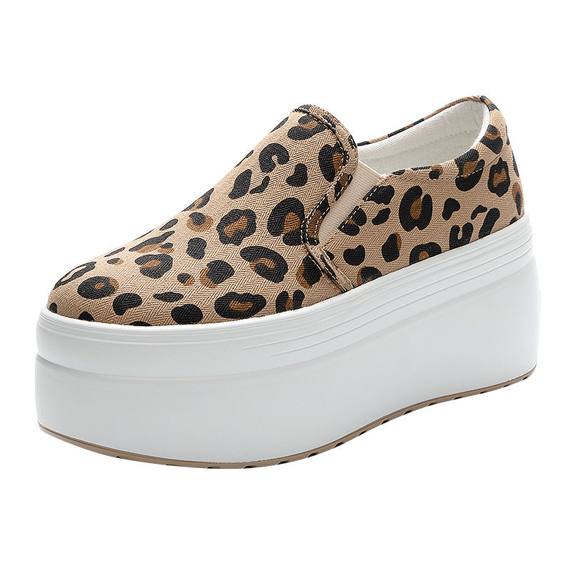 Chaussures décontractées imprimées léopard à semelle épaisse pour femmes
