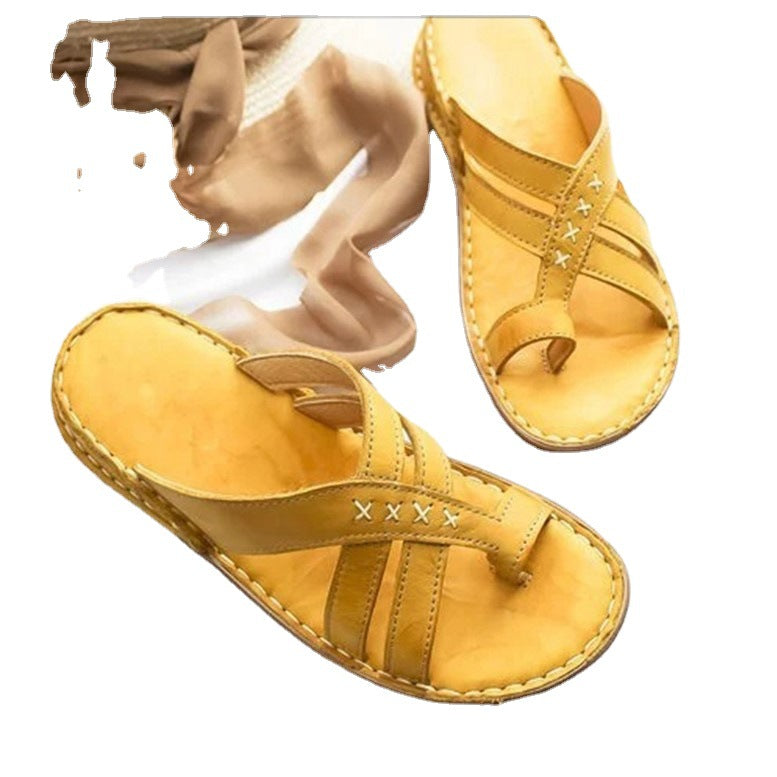 Women's Summer Wedge Toe Ring Solid Color Sandals