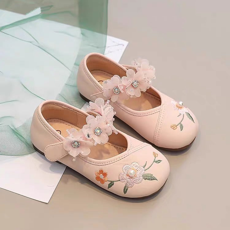 Children's Han Chinese Costume Antique Style Embroidery Small Female Pumps Kid's Shoes