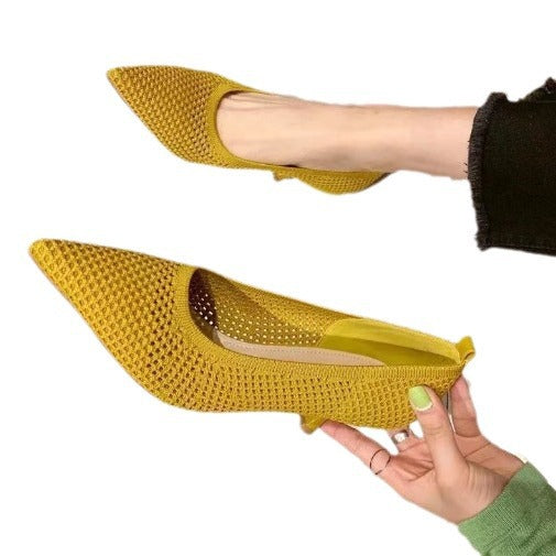 Women's High Low-cut Stiletto Pumps Flying Woven Women's Shoes