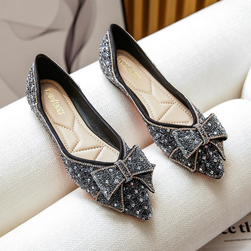 Women's Summer Flat Bowknot Rhinestone Low-cut Plus Women's Shoes