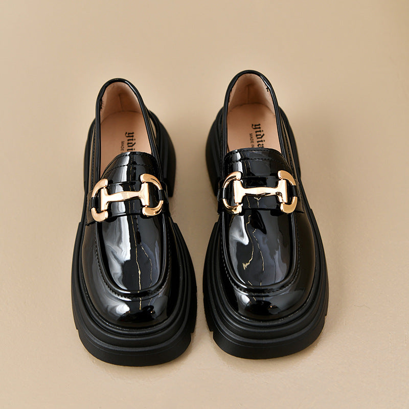 Schwarze Loafer mit Erhöhung im britischen Stil mit dicker Sohle für Damen