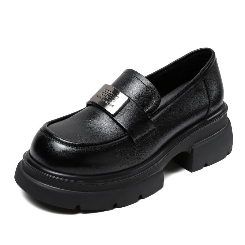 Echte Plateau-Pumps mit Metallschnalle, Slip-On-Loafer