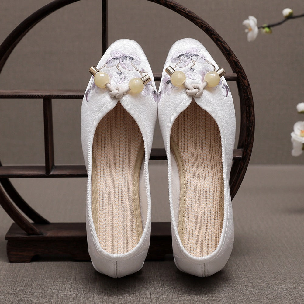 Zapatos de lona bordados de seda de algodón de estilo chino plano para mujer