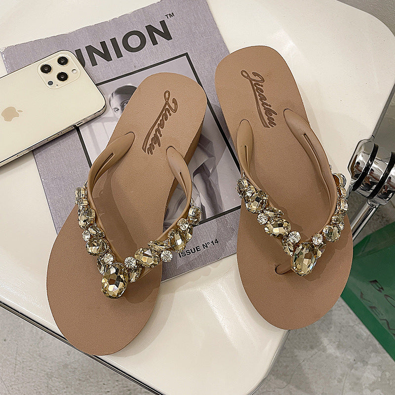 Women's Rhinestone Platform Flip-flops Summer Outdoor Fashion Korean Slippers