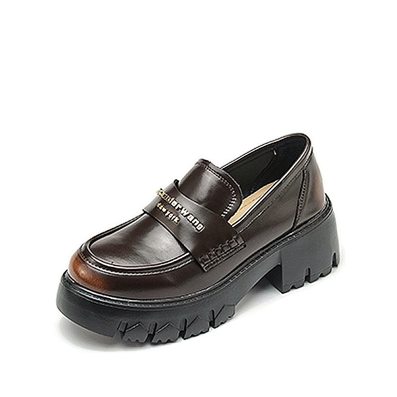 Britische Frühlings-Loafer im Preppy-Stil für Damen mit dicker Sohle und klobiger Sohle