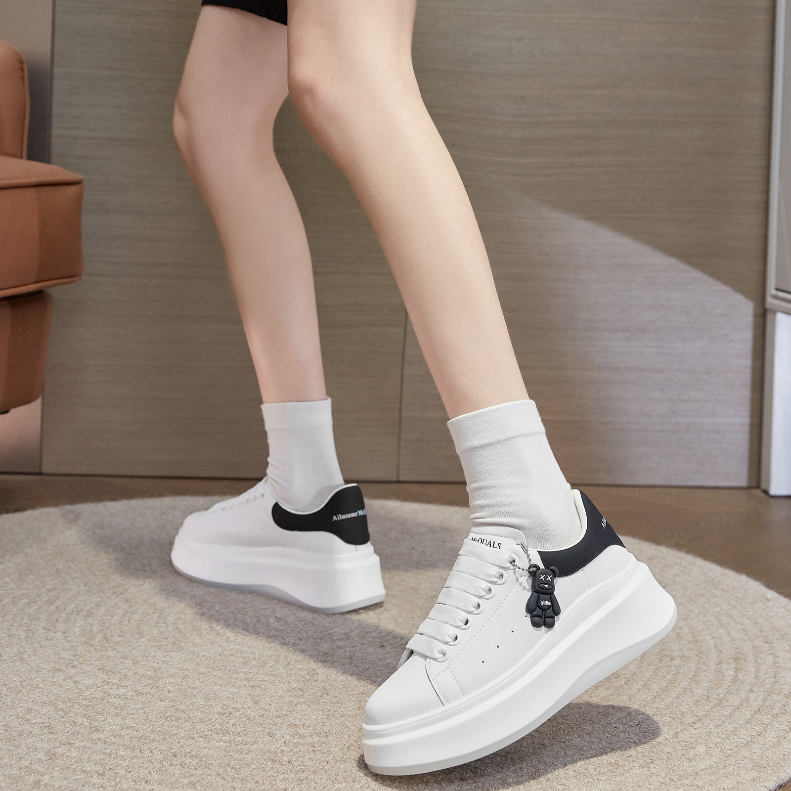 Women's Heightened Easy Wear Bear Hanging Machine Sneakers