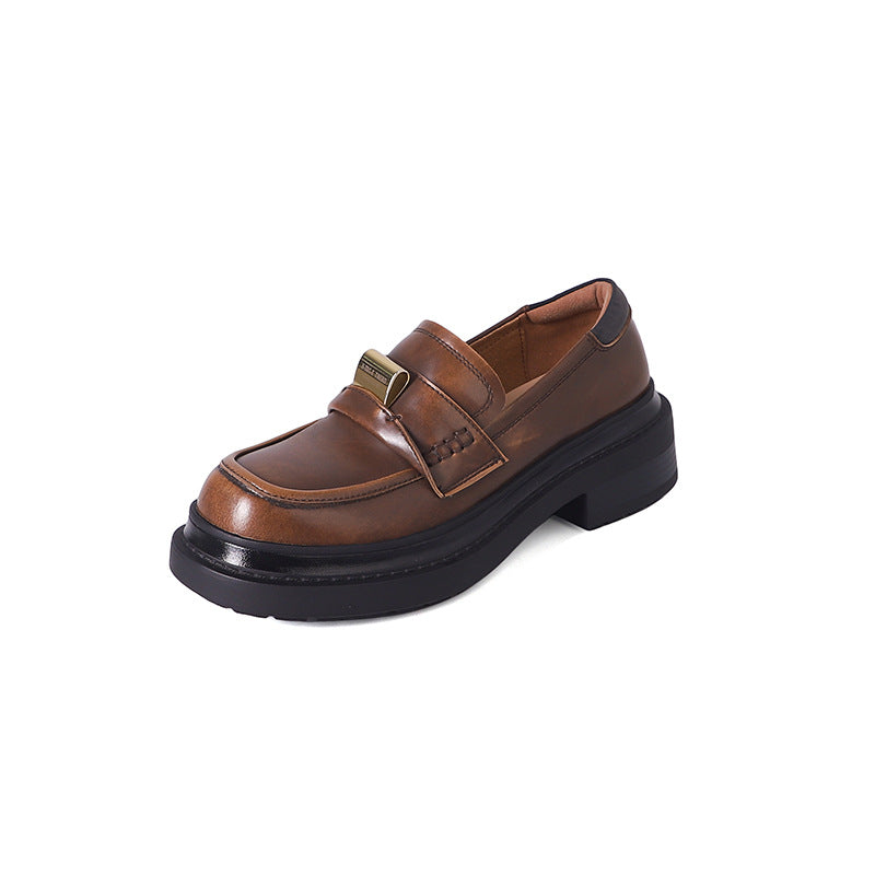 Stil Temperament Pumps Weibliche Runde Kopf Chunky Loafers