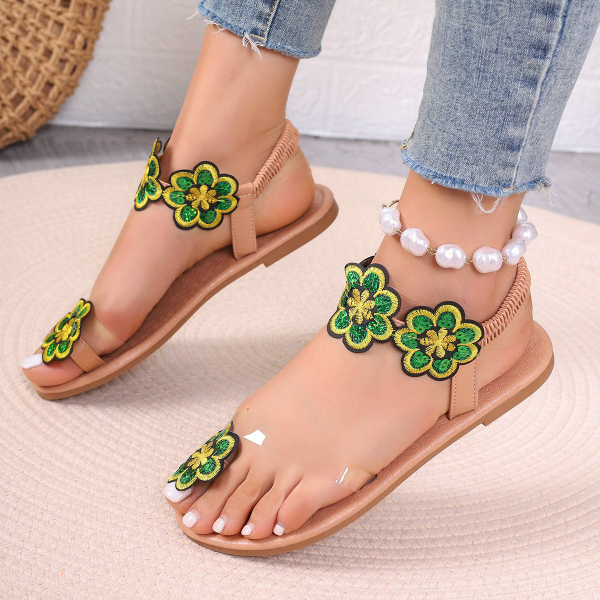 Women's Plus Size Flower Flat Vacation Style Sandals