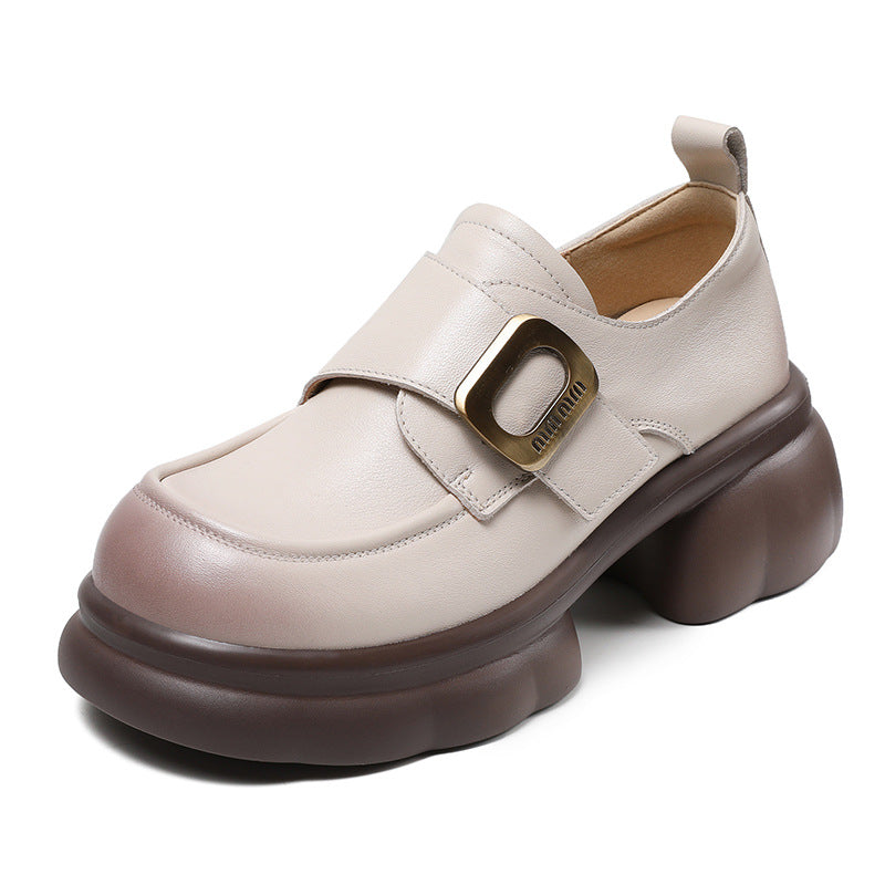 Women's Spring Square Buckle Genuine Platform Chunky Loafers