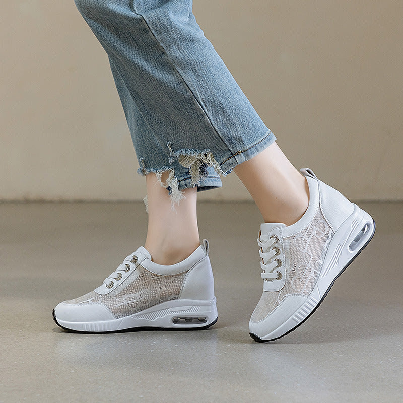 Zapatos casuales blancos con plataforma transpirable de malla de verano para mujer