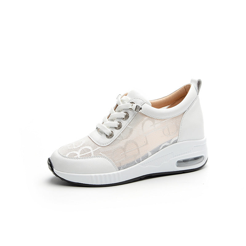 Zapatos casuales blancos con plataforma transpirable de malla de verano para mujer