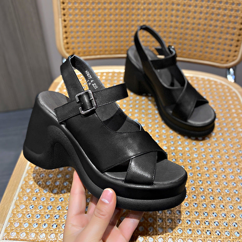 Women's Thick-soled Summer Versatile Wedge Buckle Open Sandals