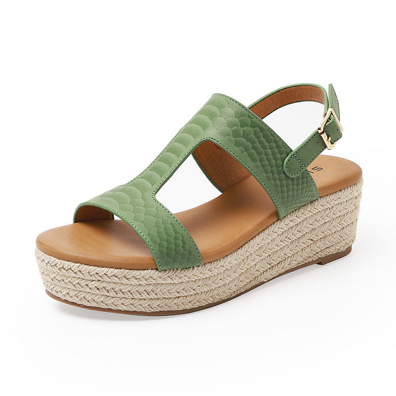 Women's Summer Retro Peep Toe Comfortable Straw Muffin Sandals