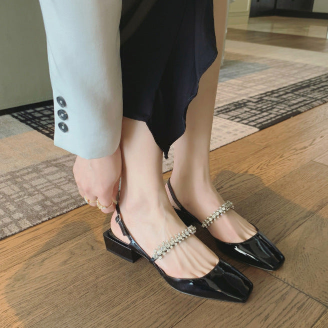 Korean Style Back Empty Square Toe Low-cut Chunky Women's Shoes