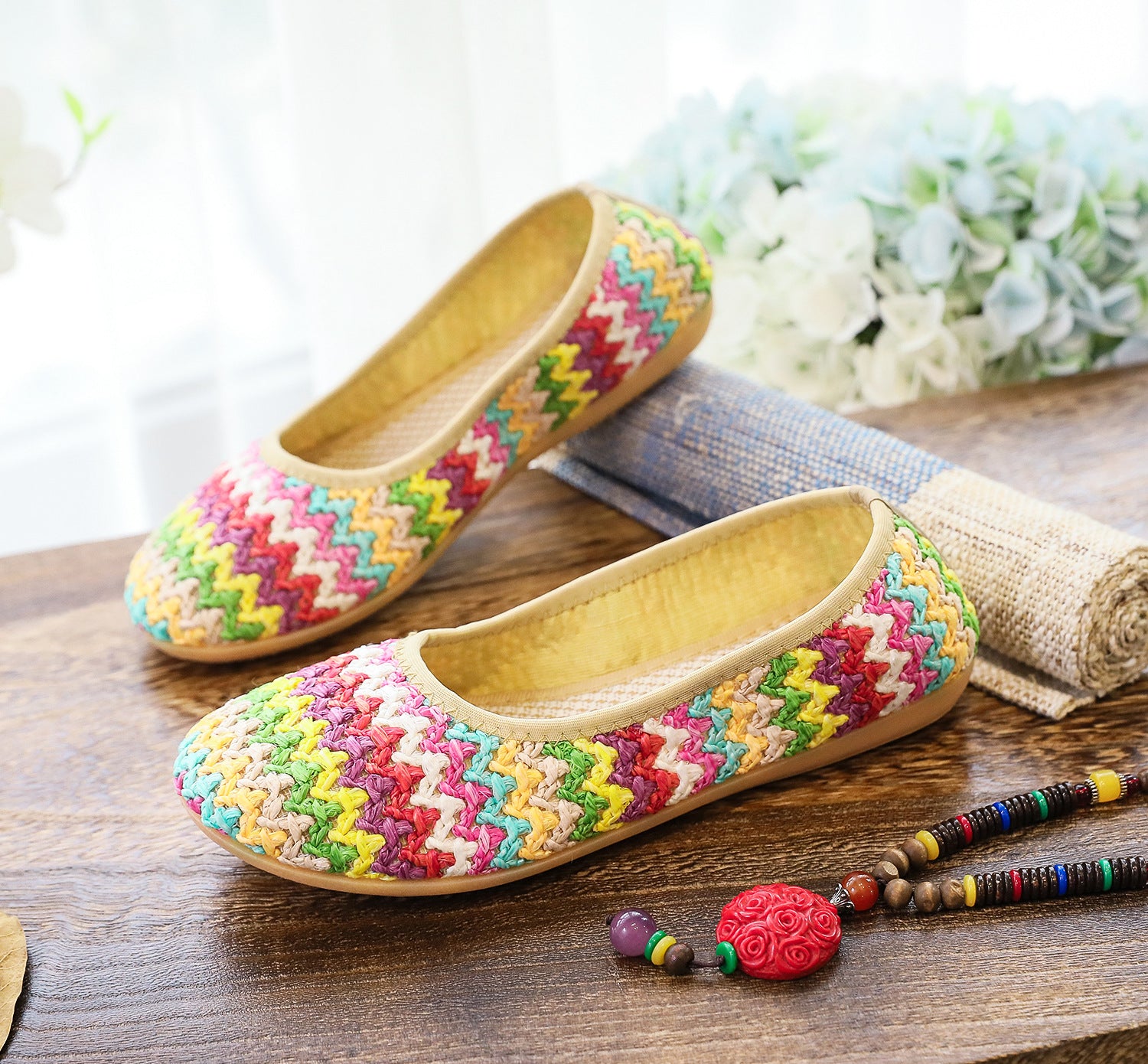 Women's Soft Bottom Beach Woven Cloth Summer Ethnic Sandals