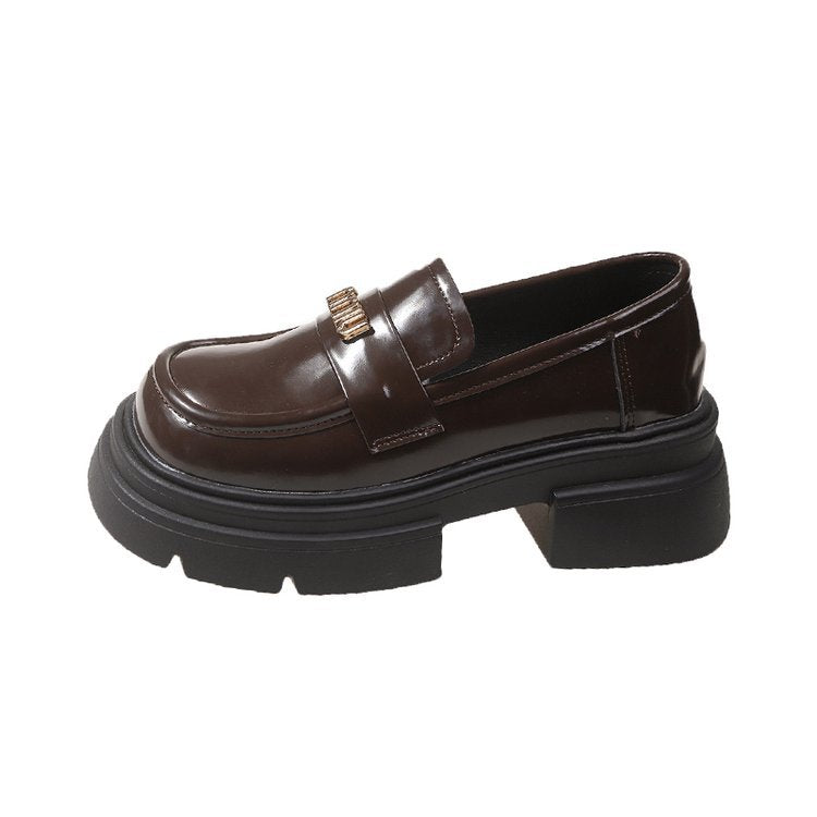 Damen Plateau Retro Frühling Französische Loafer mit runder Spitze