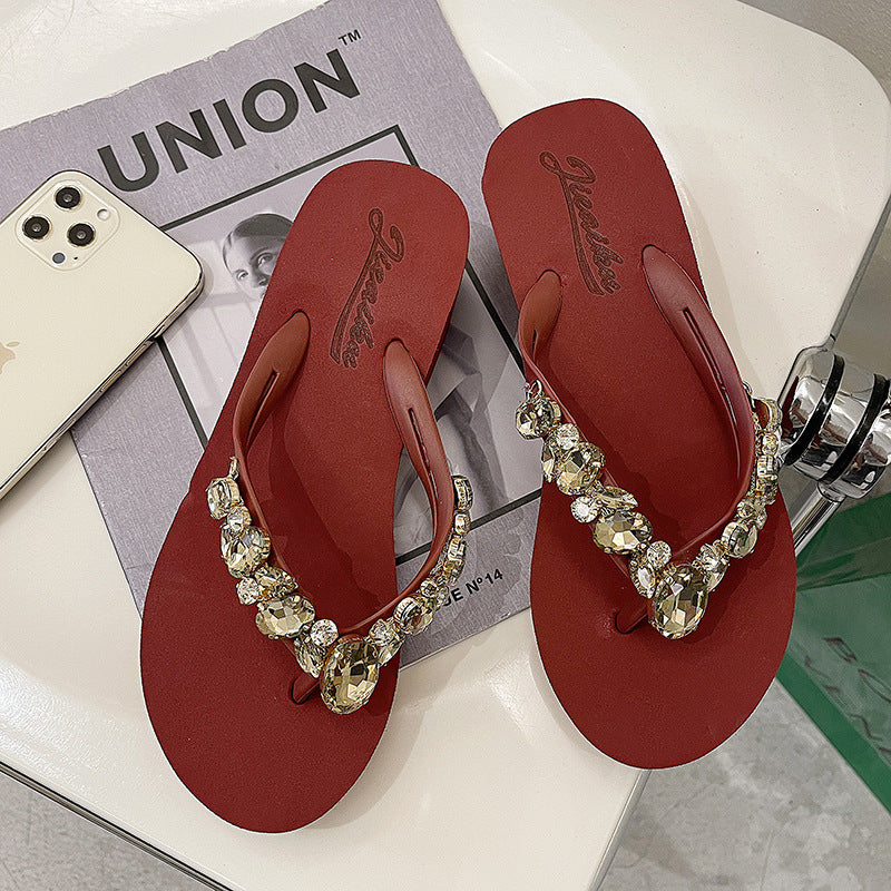 Women's Rhinestone Platform Flip-flops Summer Outdoor Fashion Korean Slippers