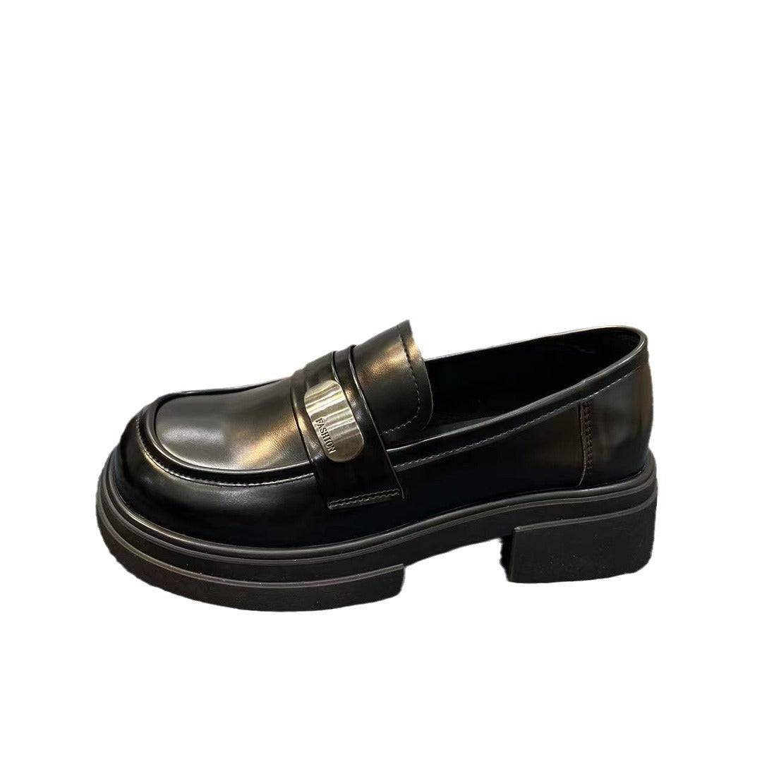 Damen-Loafer im britischen Retro-Stil mit rundem Kopf und weicher Unterseite und dicker Sohle