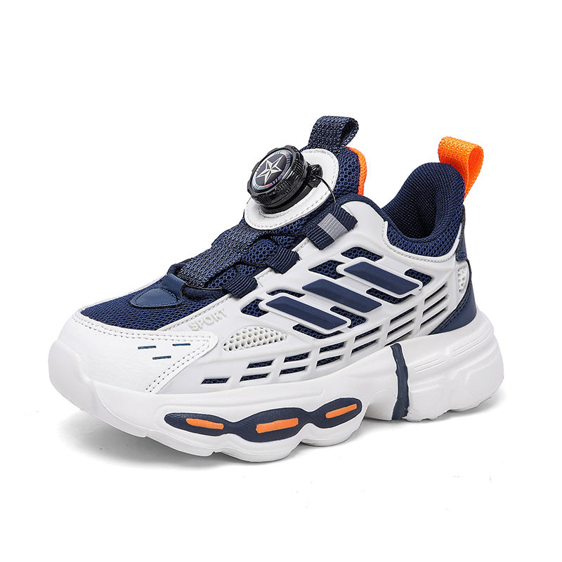 Children's Boy's Rotating Button Middle Big Waterproof Sneakers