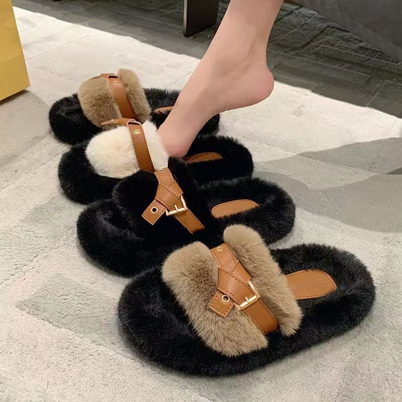 Women's Bottom Fluffy Outer Wear Fashion Good-looking Cotton Slippers