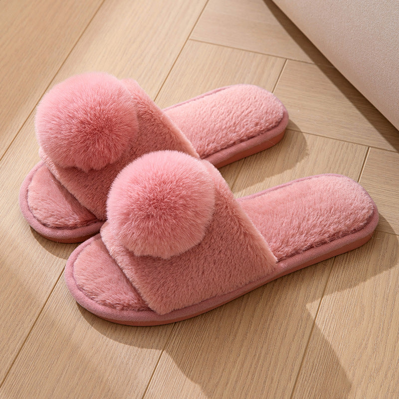 Furry Opening Home Wooden Floor Fluffy Slippers