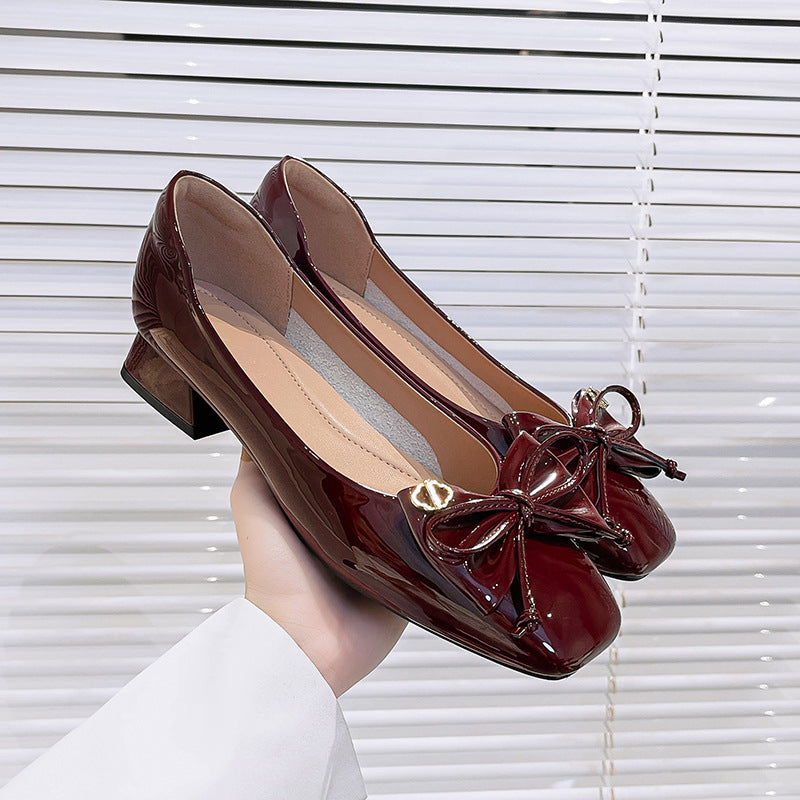 Women's Bow Red Wedding French Square Toe Women's Shoes