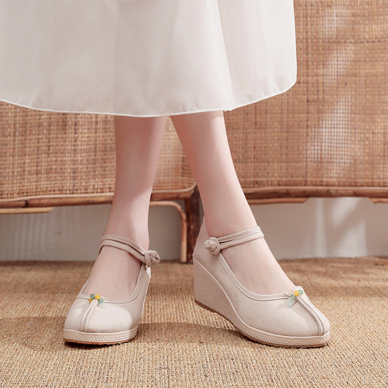 Zapatos de lona Retro de lino y algodón bordados de tela clásica para mujer