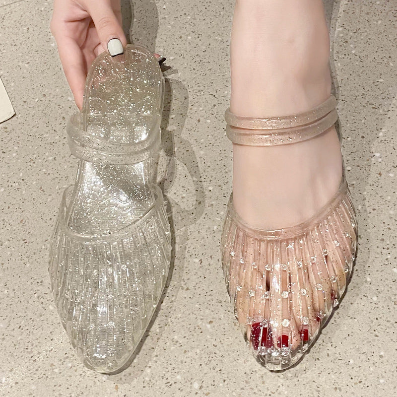 Women's Chunky Crystal Stylish Plastic Jelly Transparent Heels