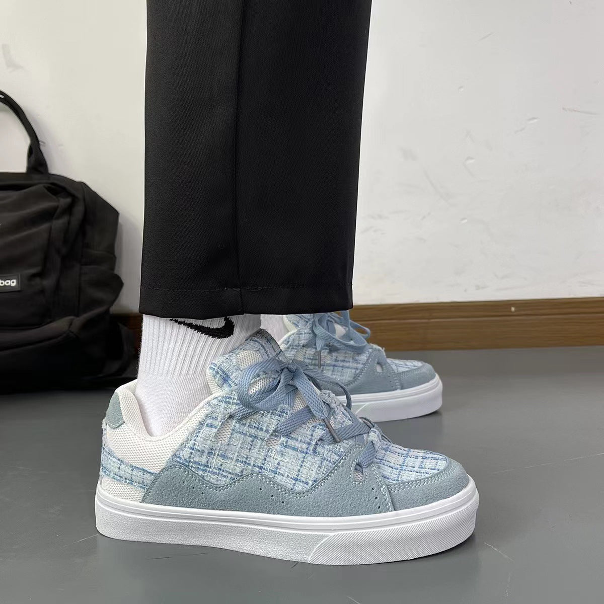 Women's & Men's Bread Board Blue Plaid Classic Style Sneakers