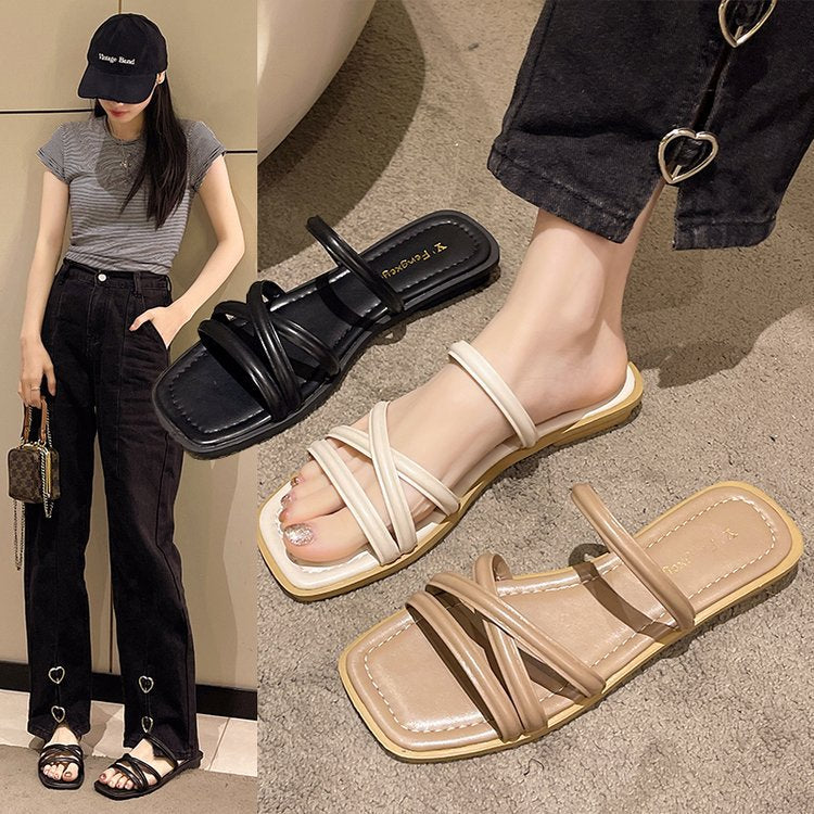 Damen Sommer Sandalen im koreanischen Stil mit dünnen Kreuzriemen