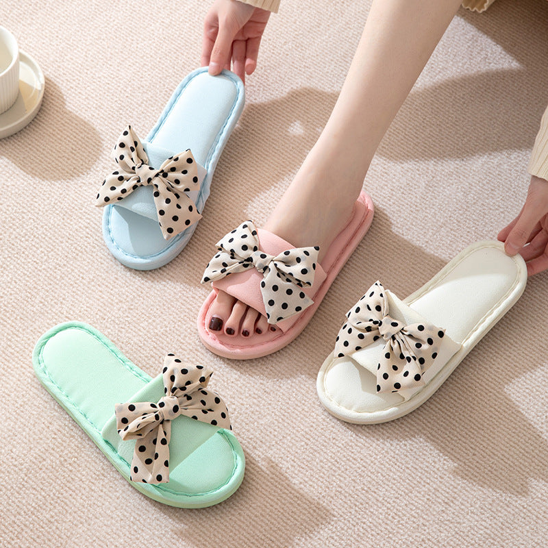 Women's Polka Dot Bow Interior Home Breathable Slippers