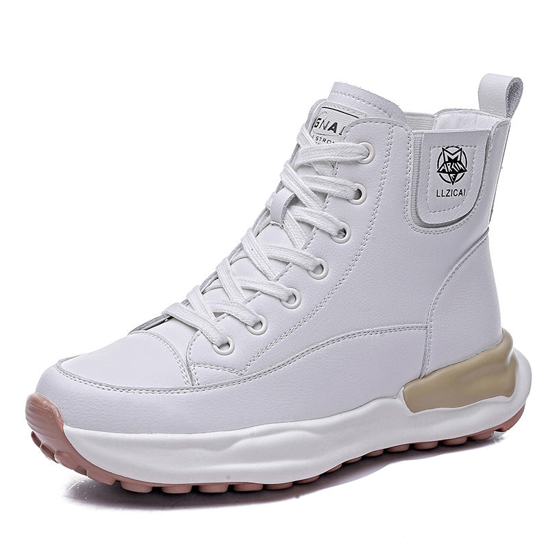 Weiße koreanische High-Top-Sneakers für Damen in Kombination mit Veet