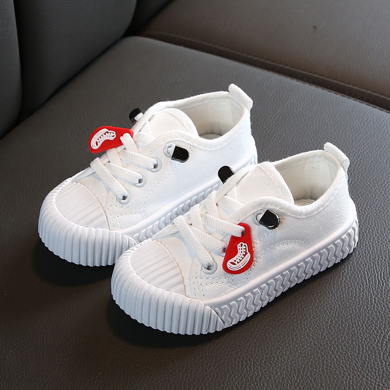 Children's Boy White Kindergarten Biscuit Shape Little Canvas Shoes