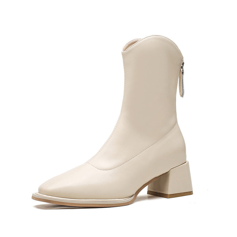 Slouchy Women's Booties High White Chunky Boots