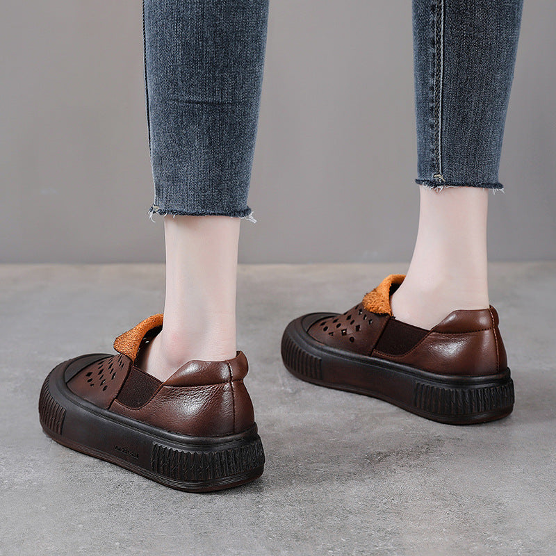 Women's Layer Cowhide Board Slip-on Retro Pumps Loafers