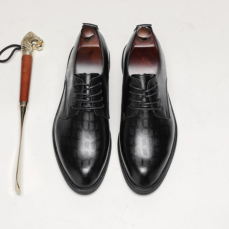 Men's Fleece-lined Height Increasing Wedding Korean Style Leather Shoes