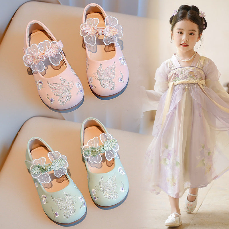 Children's Chinese Costume Spring Flat For Embroidered Leather Shoes