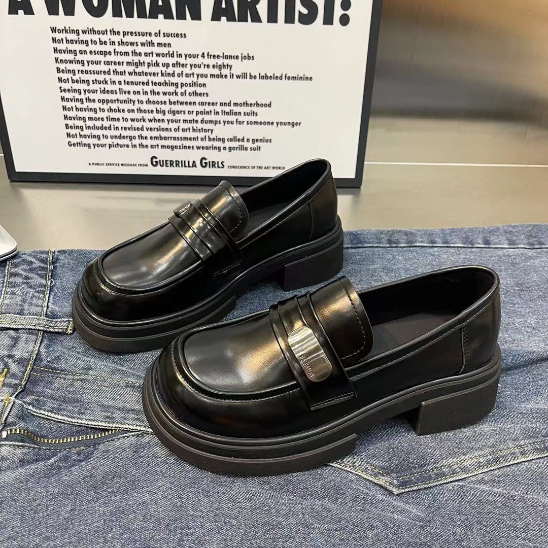 Mocassins épais à semelle souple et bout rond de style rétro britannique pour femmes