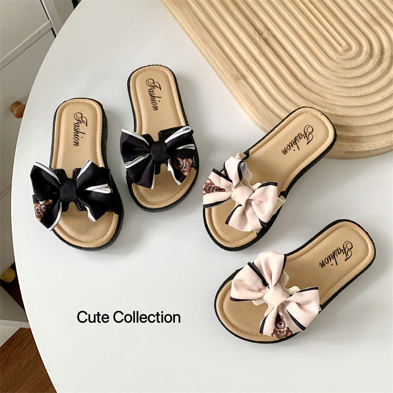 Children's Summer Bear Bowknot Indoor Outdoor Soft Sandals