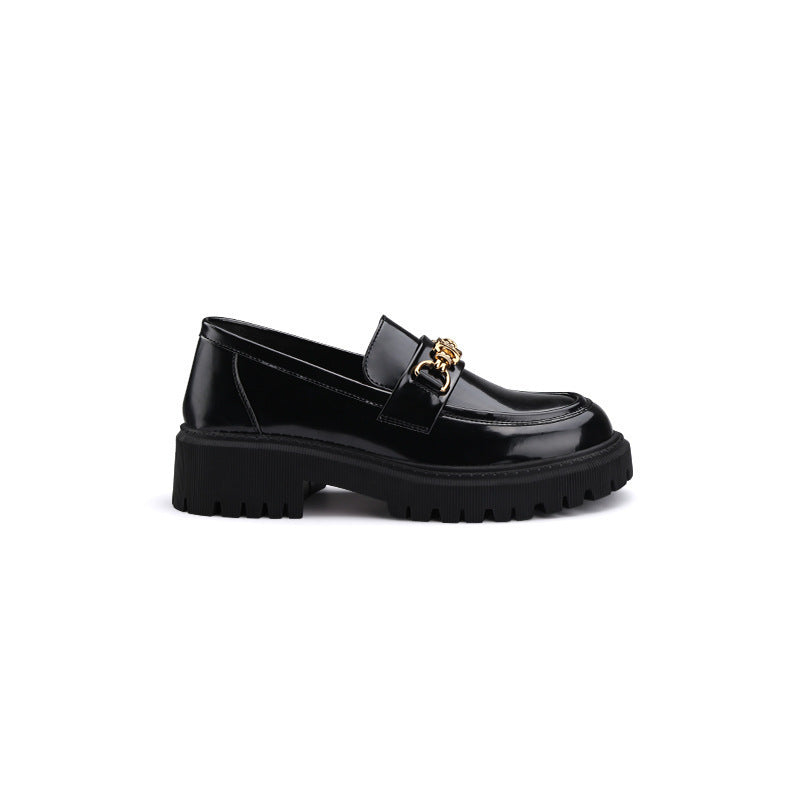 Mocassins ronds monocouches en cuir de vachette raisin pour femmes de style britannique