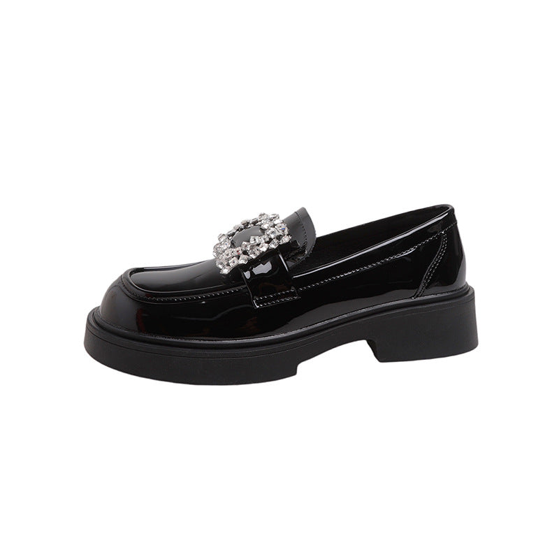 Women's Fleece-lined Rhinestone Square Buckle British Thick Loafers