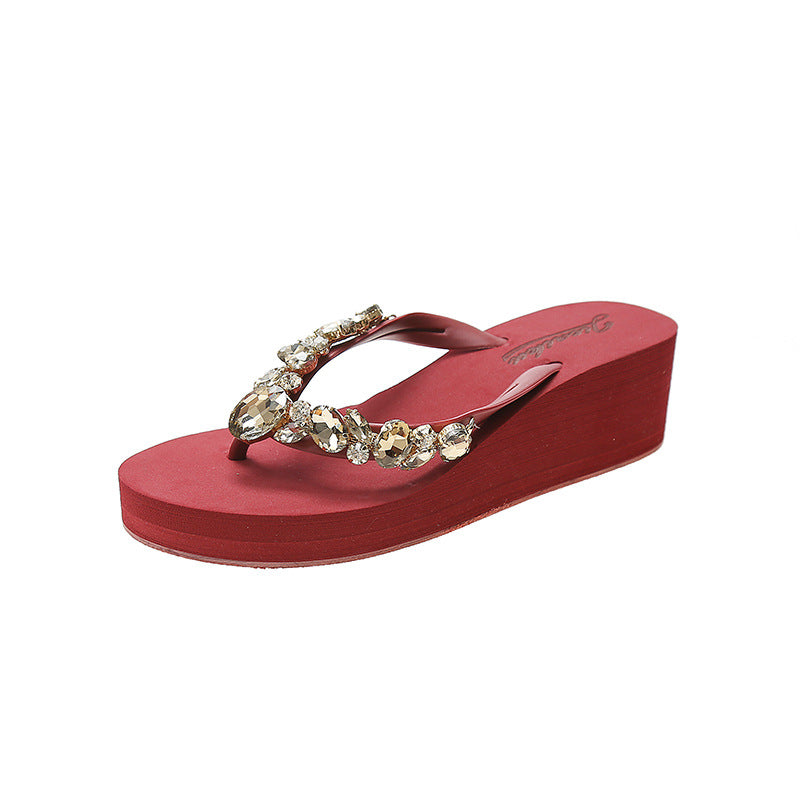 Women's Rhinestone Platform Flip-flops Summer Outdoor Fashion Korean Slippers