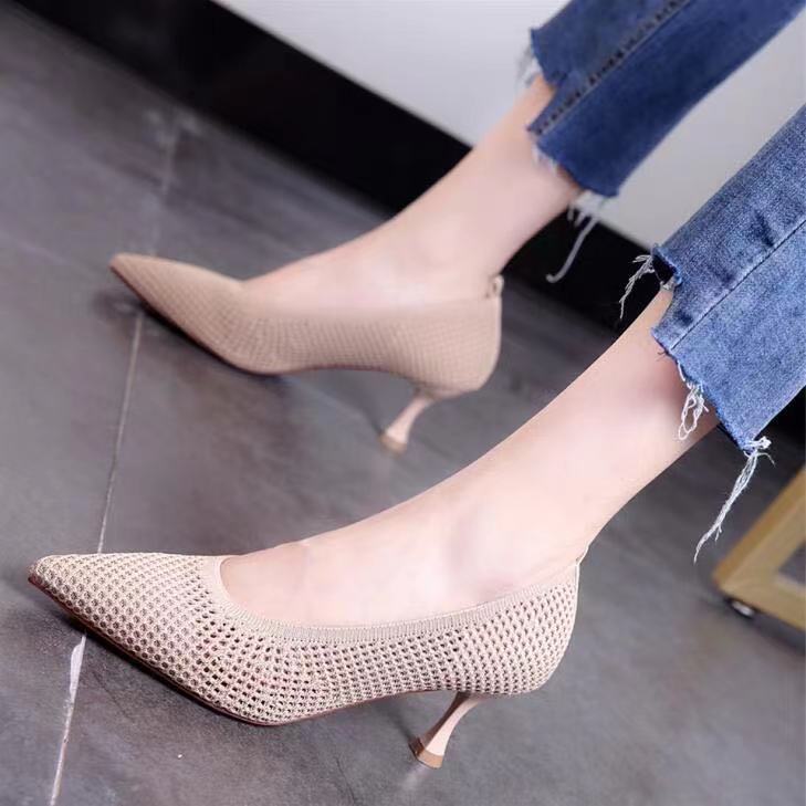 Women's High Low-cut Stiletto Pumps Flying Woven Women's Shoes