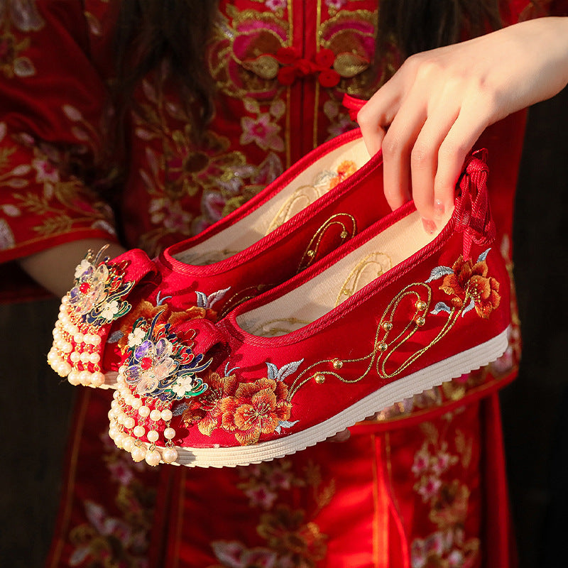 Ancient Style Bridal Wedding Height Increasing Insole Chinese Canvas Shoes
