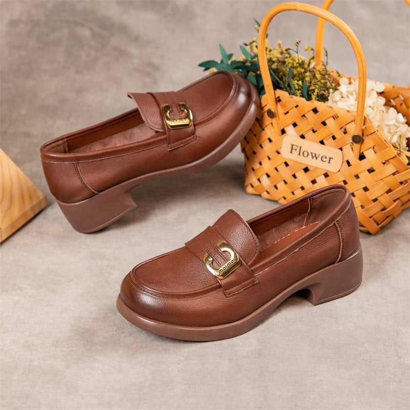 Women's Vintage Soft Bottom Chunky Mother Round Loafers