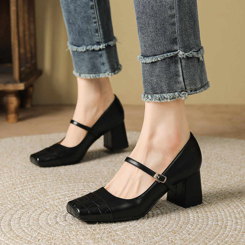 Matching Classic Chunky Square Toe Female Women's Shoes