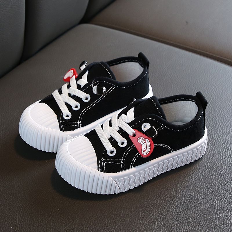 Children's Boy White Kindergarten Biscuit Shape Little Canvas Shoes