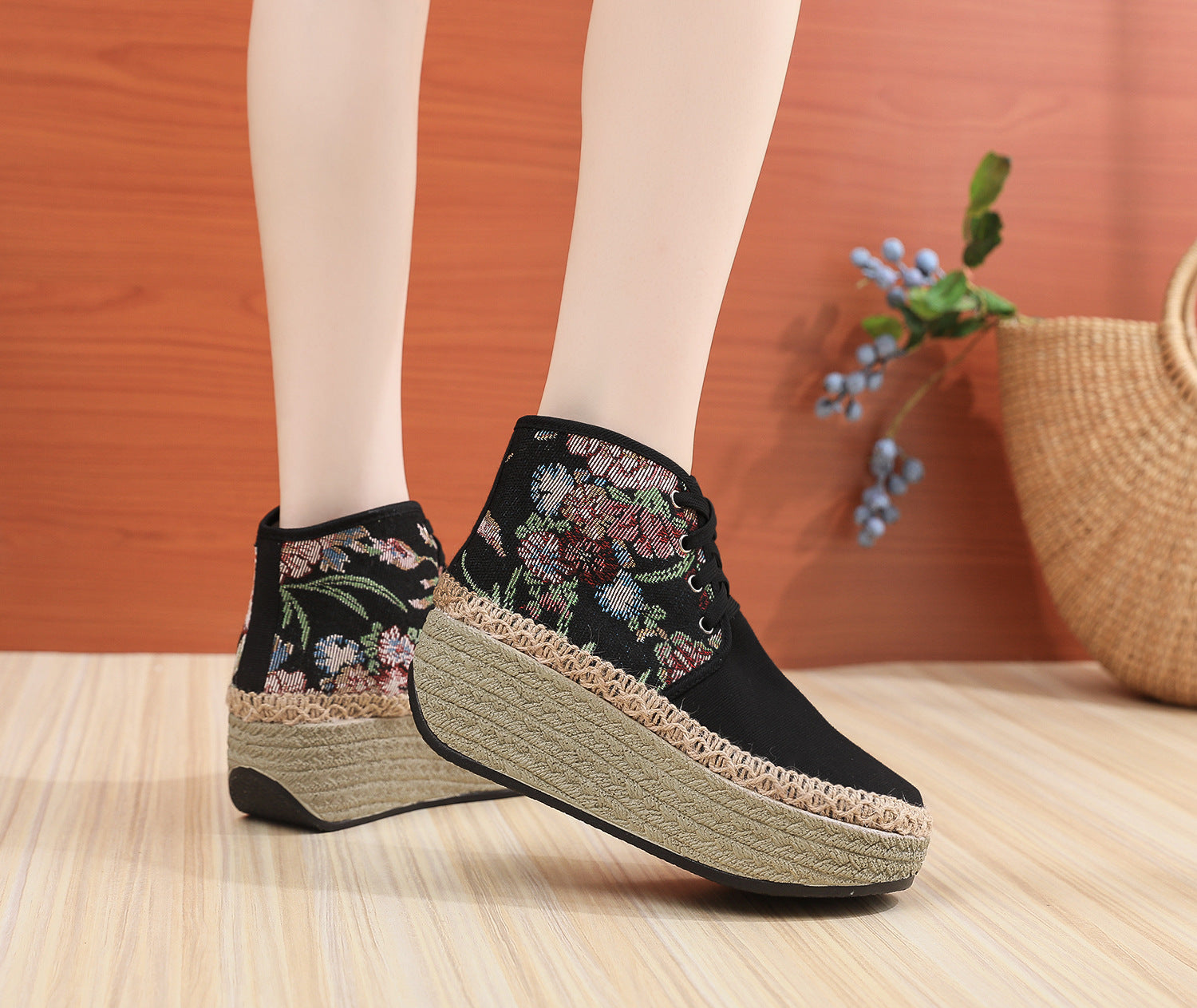 Ethnic Style Color Matching High Cloth Women's Shoes