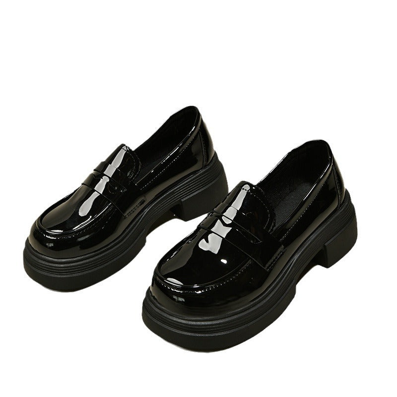 Women's Thick-soled Black Autumn College British Style Loafers